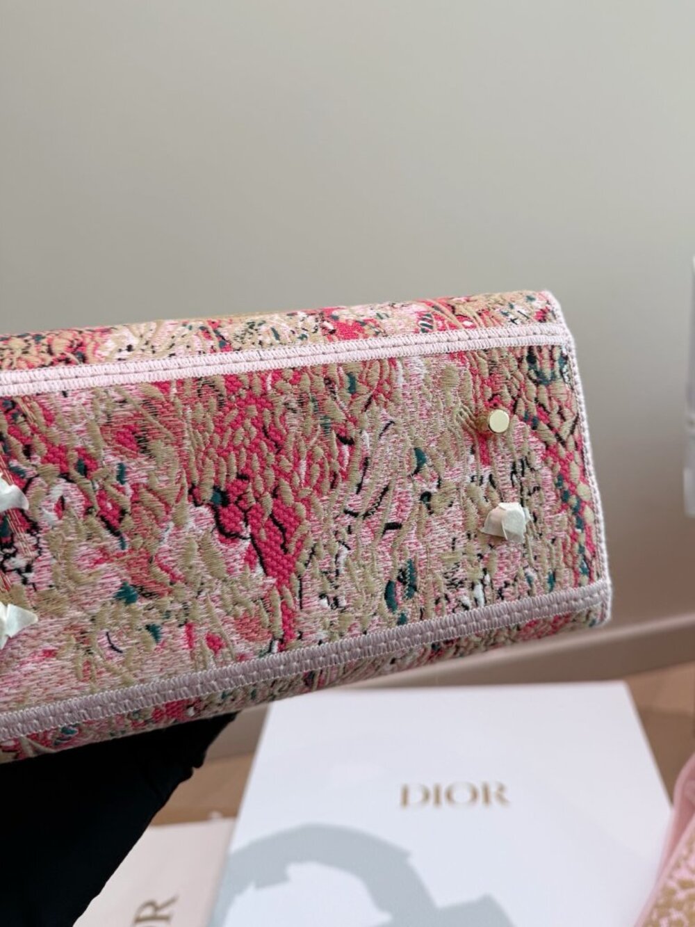 Dior Lady Embroidered Pink Tweed Tote Bag Cannage Charm Top Handle - Picture 7 of 8